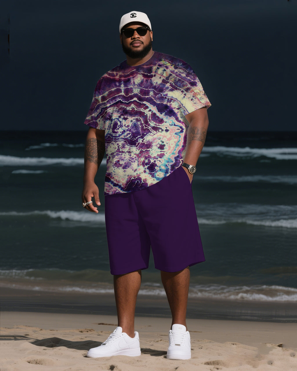 Big & Tall Colorblock Gradient T-Shirt Shorts Set for big men view 1
