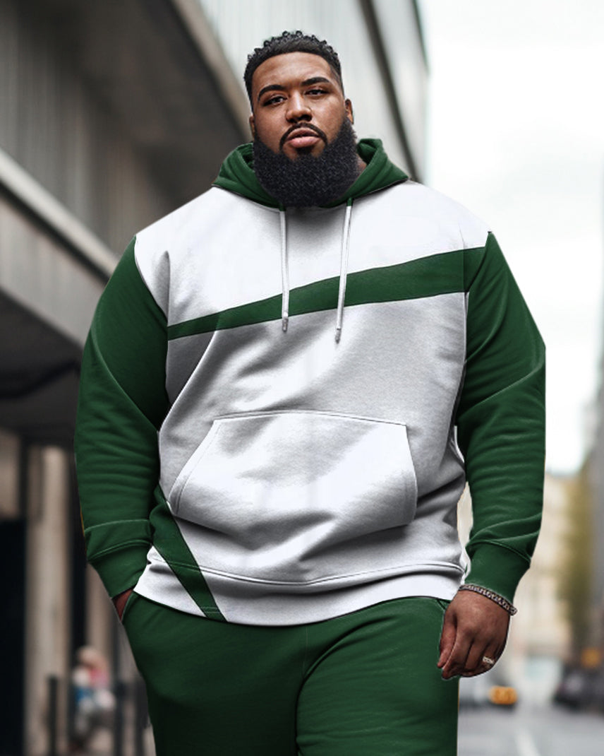 Big & Tall Green Colorblock Hoodie Sweatpants Set for big men view 2
