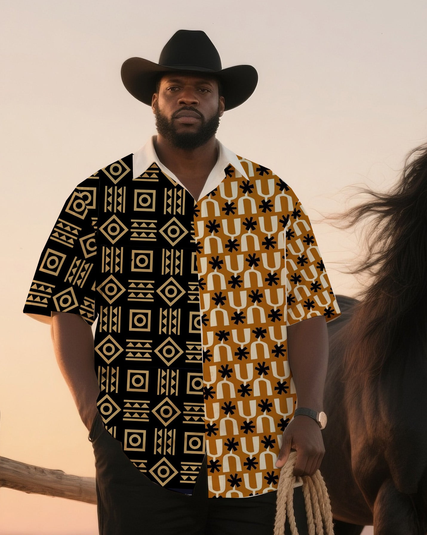 Big & Tall Western T-Shirt Pants Set for big men view 2