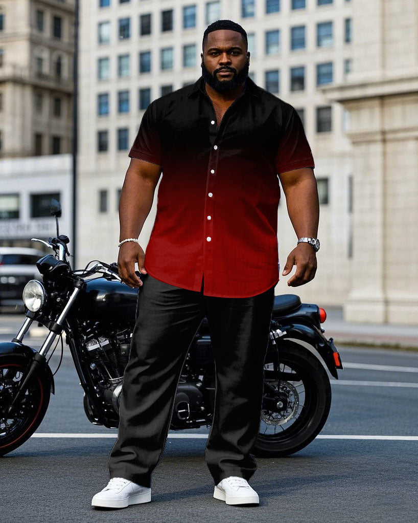 Big & Tall Black Red Gradient T-Shirt Pants Set for big men view 1