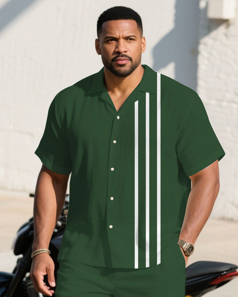 Big & Tall White Green Colorblock T-Shirt Shorts Set for big men view 2