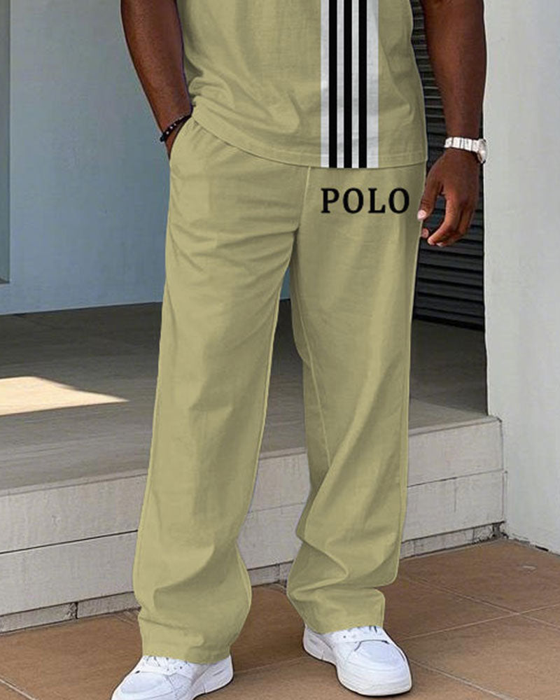 Big & Tall Khaki Colorblock T-Shirt Pants Set for big men view 3