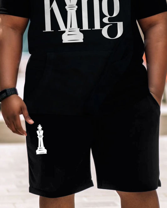 Big & Tall Black Graphic T-Shirt Shorts Set for big men view 3