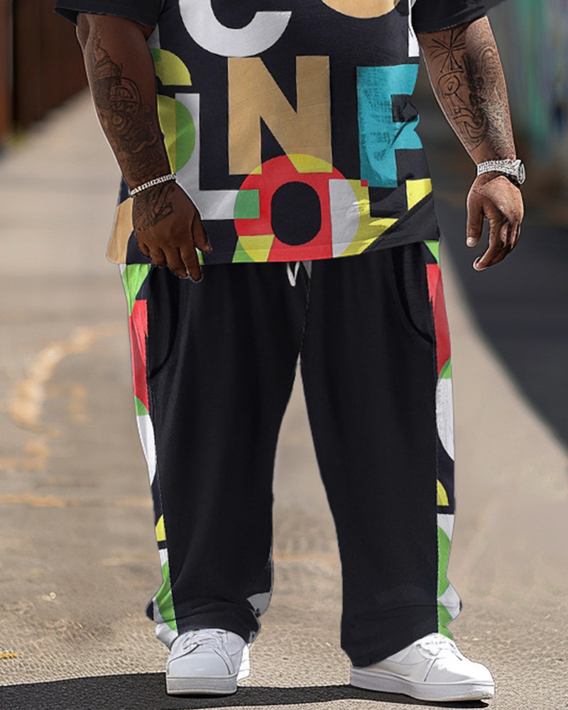 Big & Tall Colorblock Graphic T-Shirt Pants Set for big men view 3
