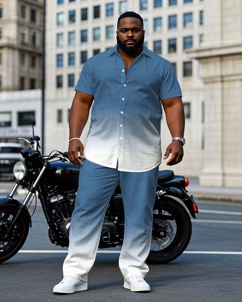Big & Tall White Blue Gradient T-Shirt Pants Set for big men view 1