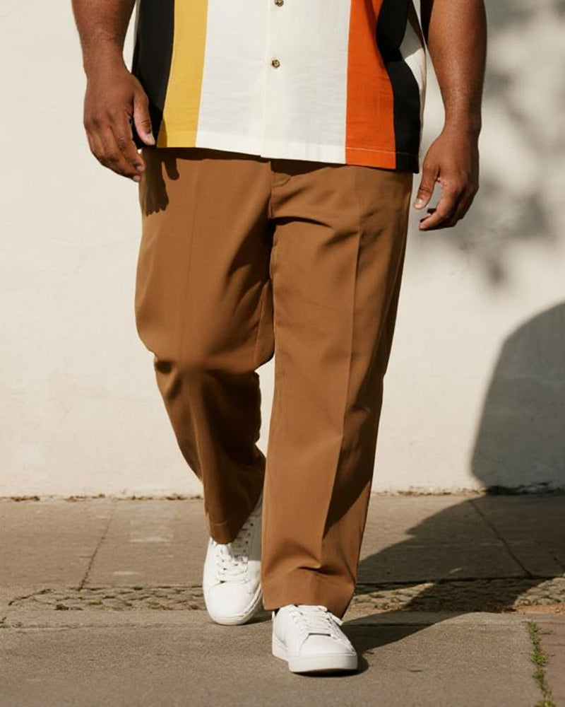 Big & Tall Black Orange Colorblock T-Shirt Pants Set for big men view 3