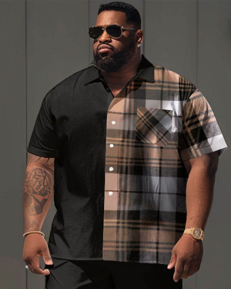 Big & Tall Plaid Graphic T-Shirt Shorts Set for big men view 3