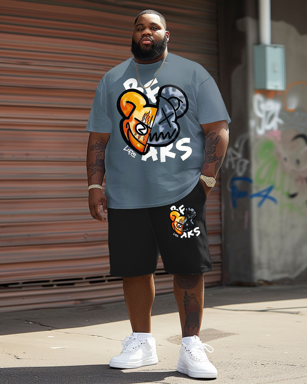 Big & Tall Graphic Streetwear T-Shirt Shorts Set for big men view 2