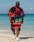 Big & Tall Red Hawaiian Gradient T-Shirt Shorts Set for big men view 1