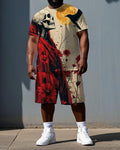 Big & Tall Graphic Smiley Skull T-Shirt Shorts Set for big men view 1