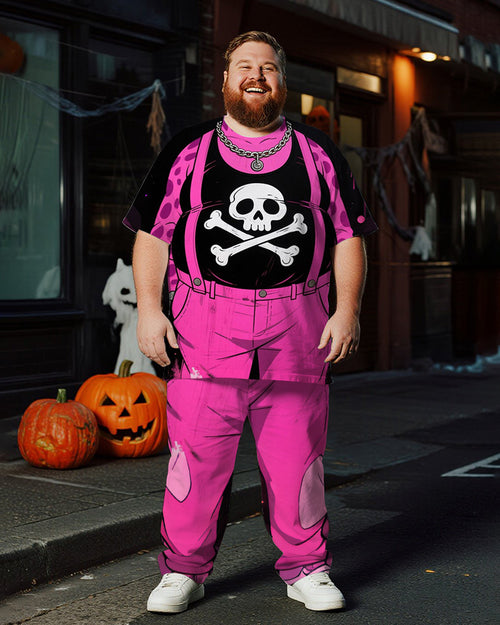 Big & Tall Pink Skull T-Shirt Pants Set for big men view 1