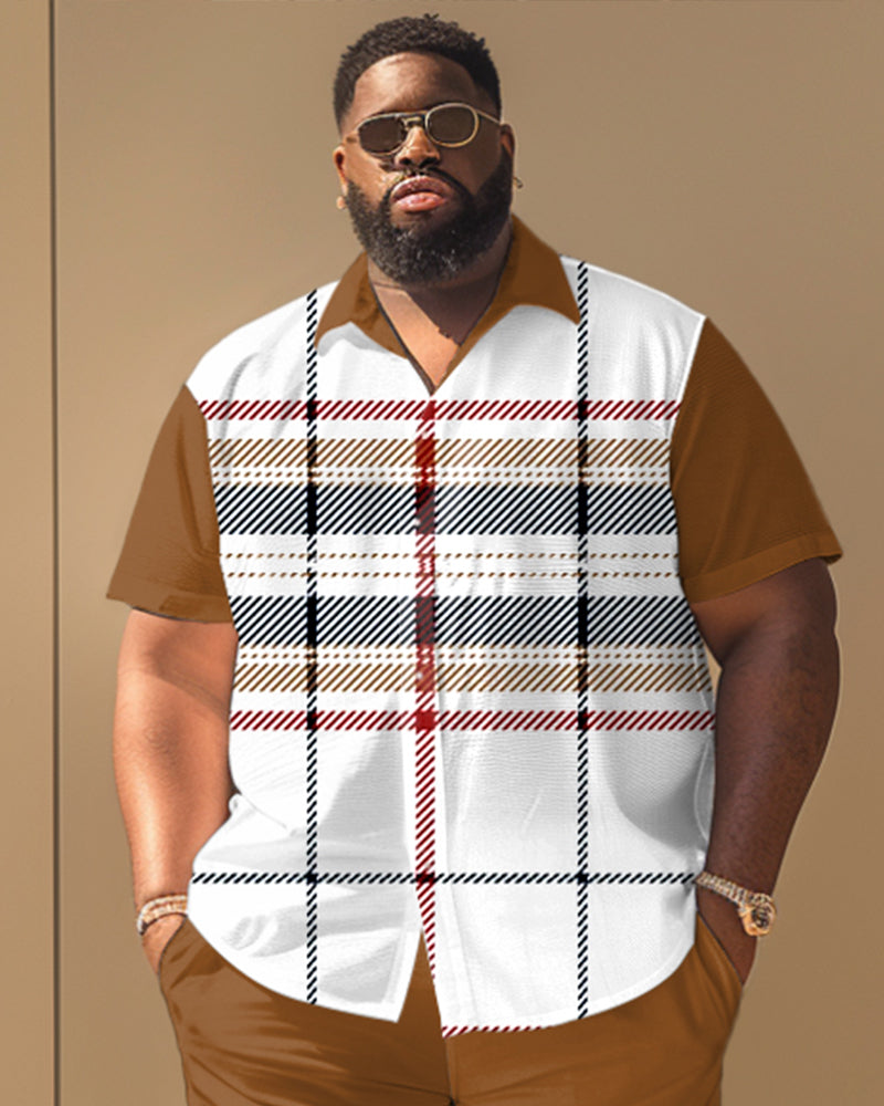 Big & Tall Plaid Graphic T-Shirt Shorts Set for big men view 2