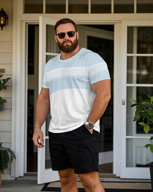 Big & Tall White Blue Striped T-Shirt for big men view 2