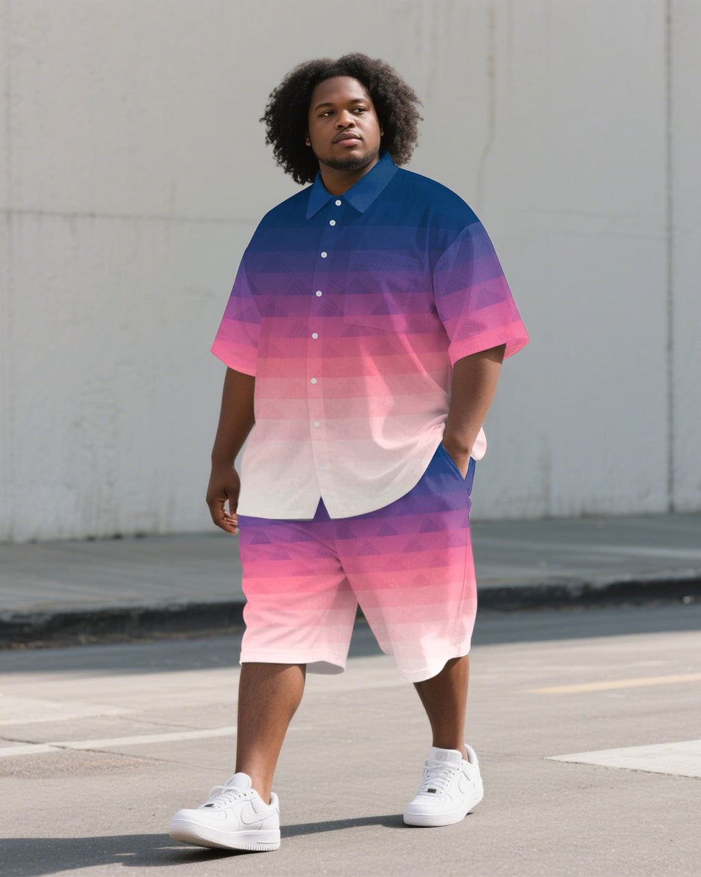 Big & Tall Pink Gradient T-Shirt Shorts Set for big men view 1