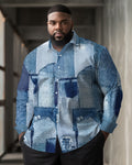 Big & Tall Denim Graphic Long Sleeve Shirt for big men
