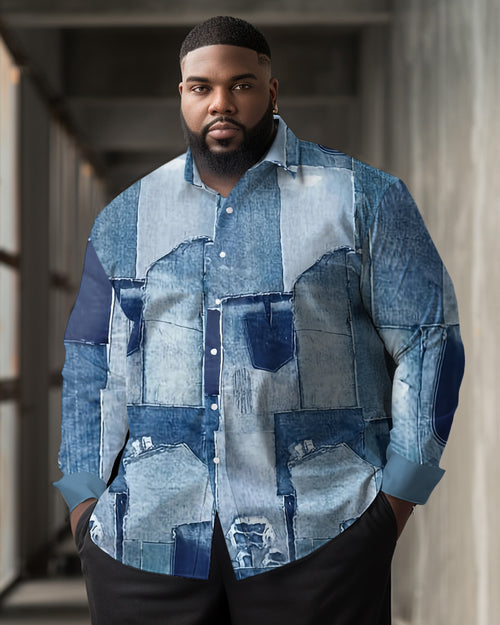 Big & Tall Denim Graphic Long Sleeve Shirt for big men