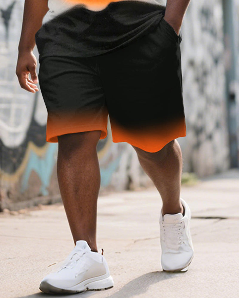 Big & Tall Orange Graphic Graffiti T-Shirt Shorts Set for big men view 3
