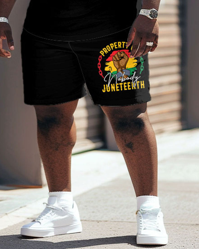 Big & Tall Black Juneteenth T-Shirt Shorts Set for big men view 4
