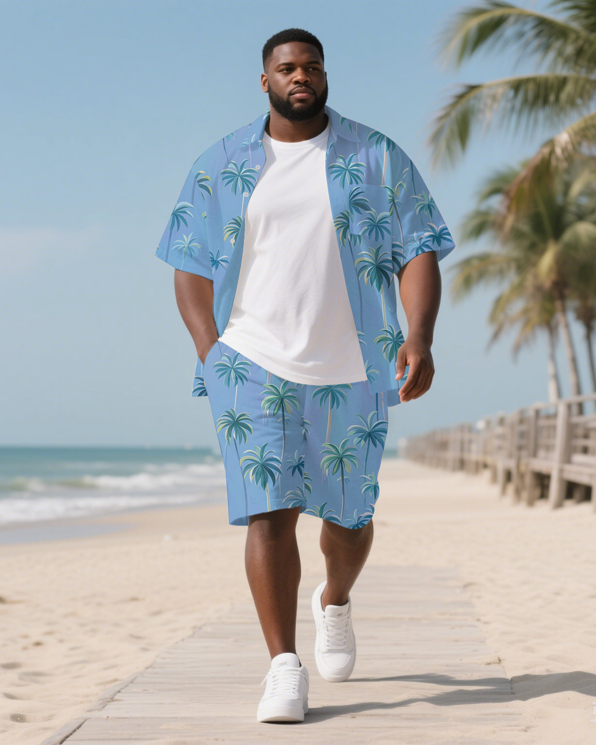 Big & Tall Hawaiian T-Shirt Shorts Set for big men view 1