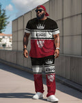 Big & Tall Black Red Colorblock T-Shirt Pants Set for big men view 1