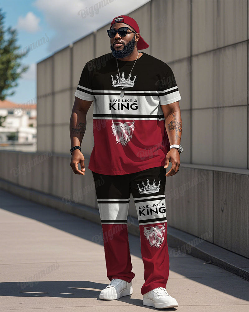 Big & Tall Black Red Colorblock T-Shirt Pants Set for big men view 1