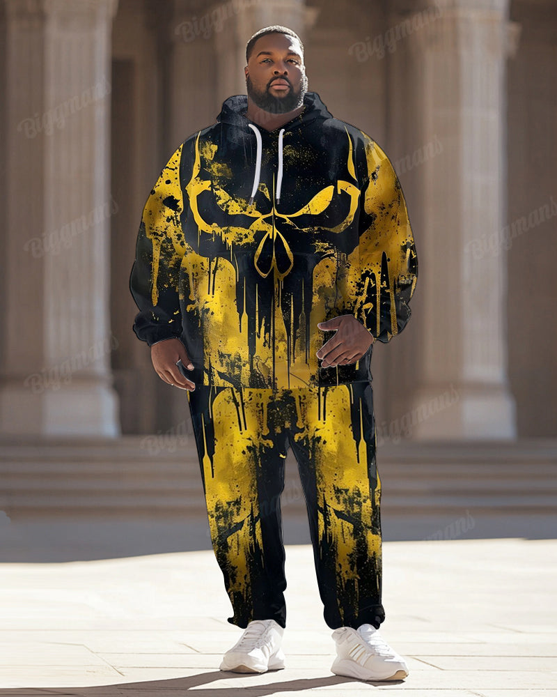 Big & Tall Black Yellow Hoodie Sweatpants Set for big men view 1