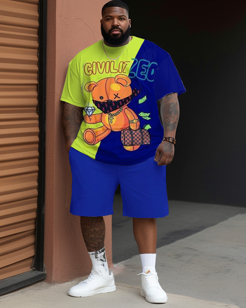 Big & Tall Colorblock Graffiti T-Shirt Shorts Set for big men view 1