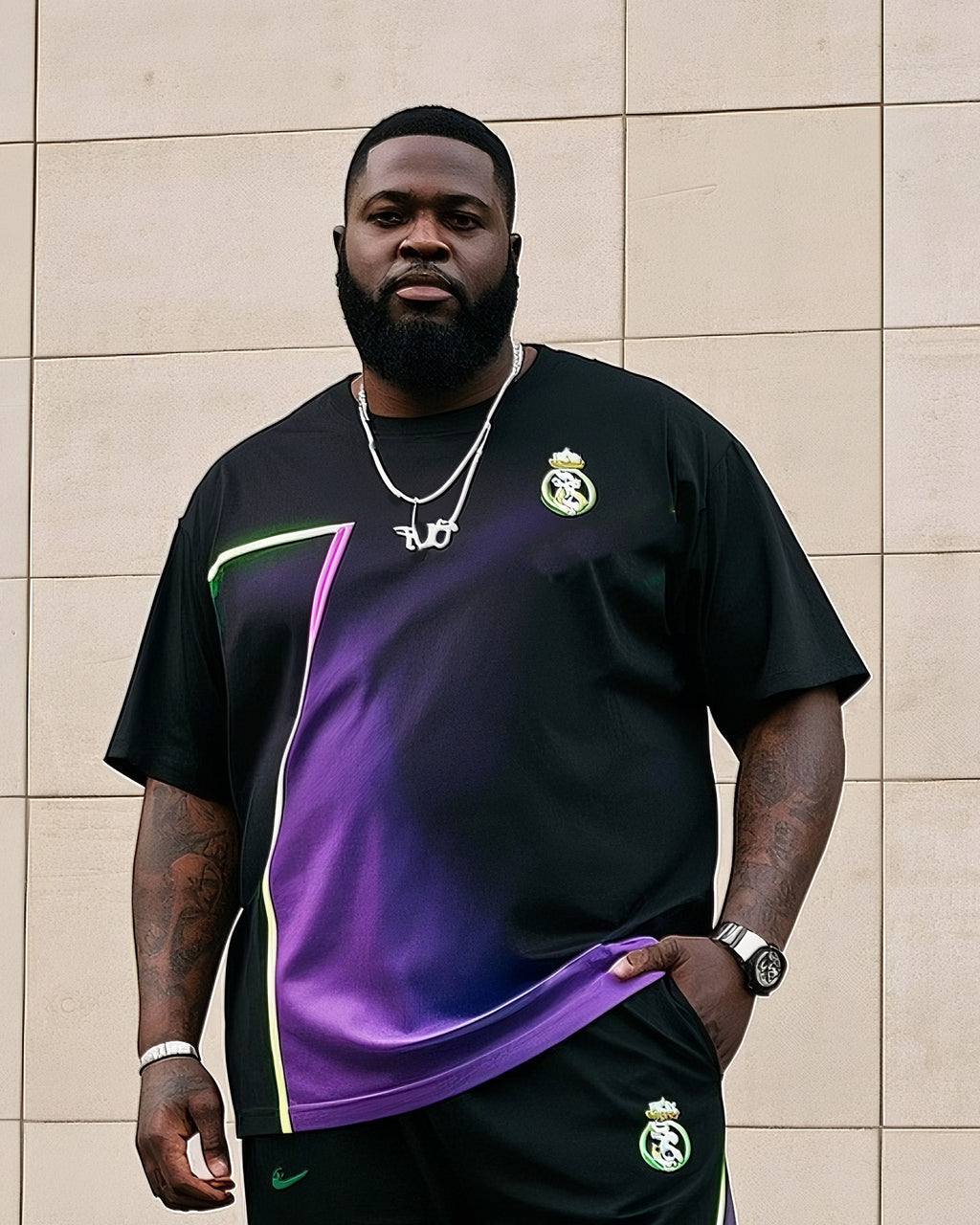 Big & Tall Gradient Athletic T-Shirt Pants Set for big men view 2