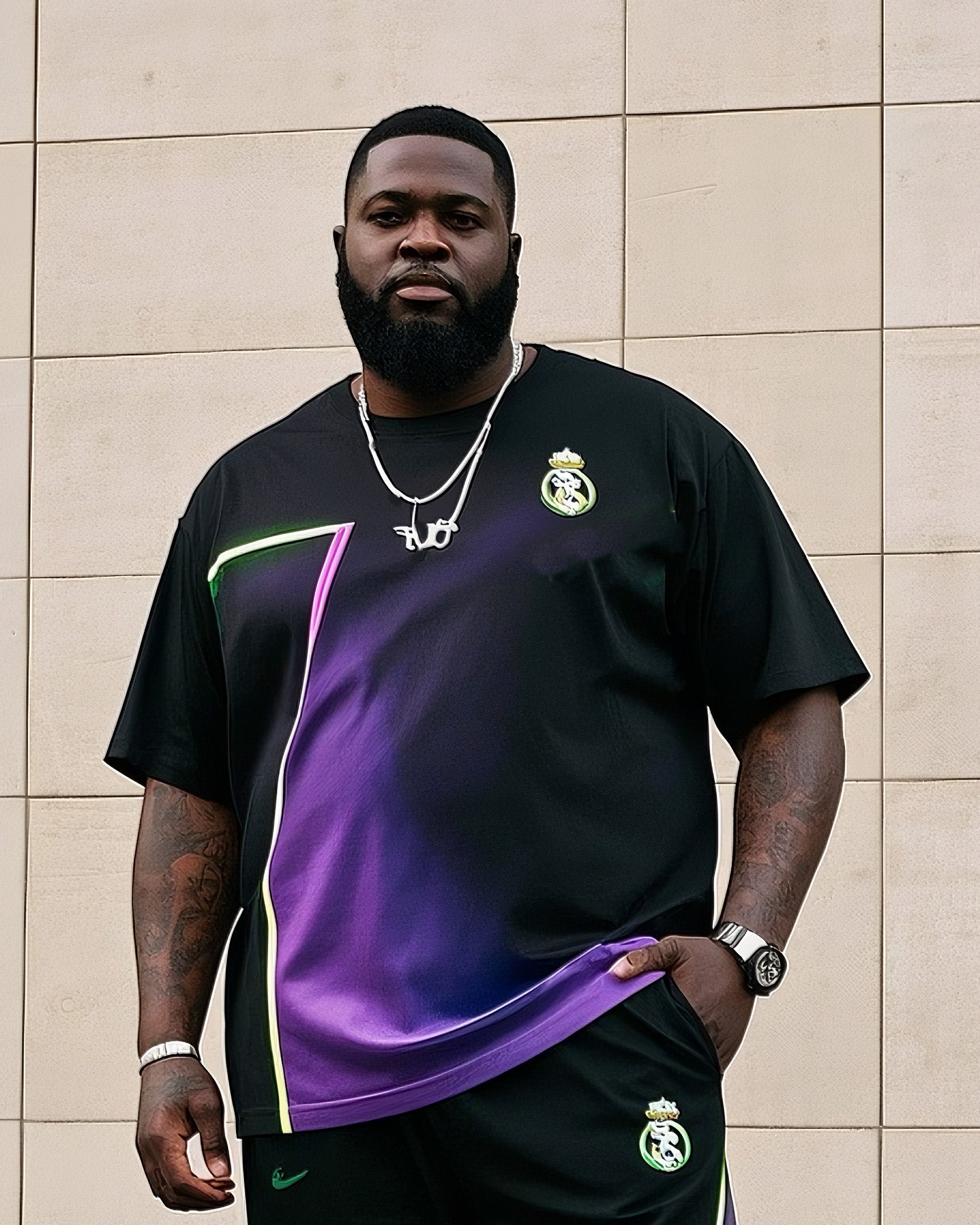 Big & Tall Gradient Athletic T-Shirt Pants Set for big men view 2