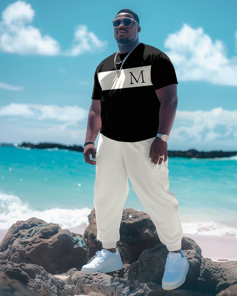 Big & Tall Colorblock Graphic T-Shirt Pants Set for big men view 1