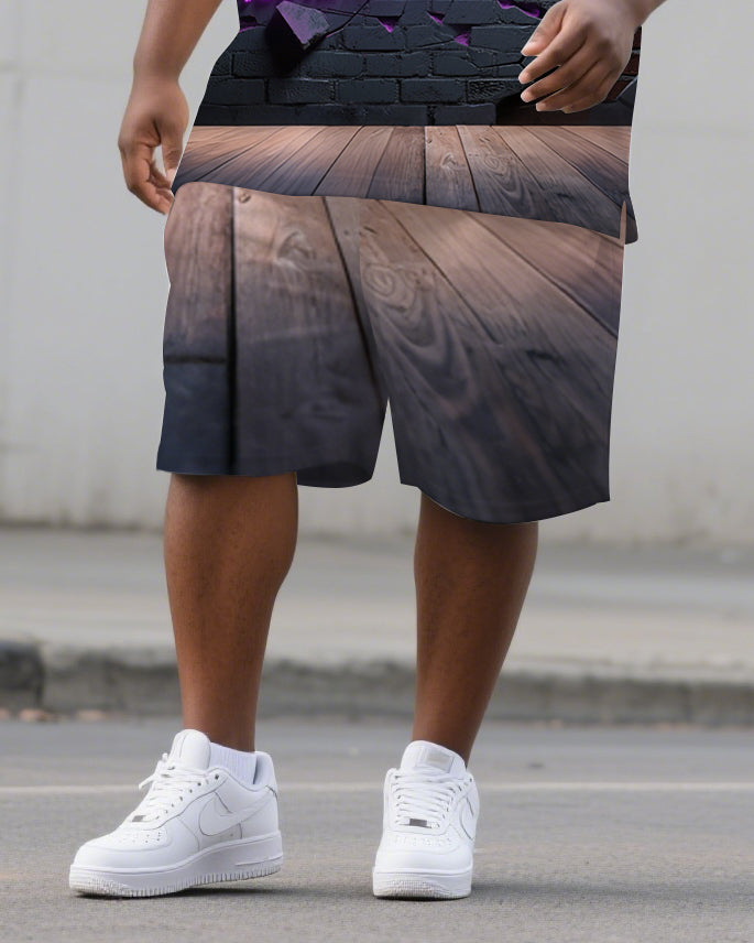 Big & Tall Purple Graphic Graffiti Polo Shorts Set for big men view 3