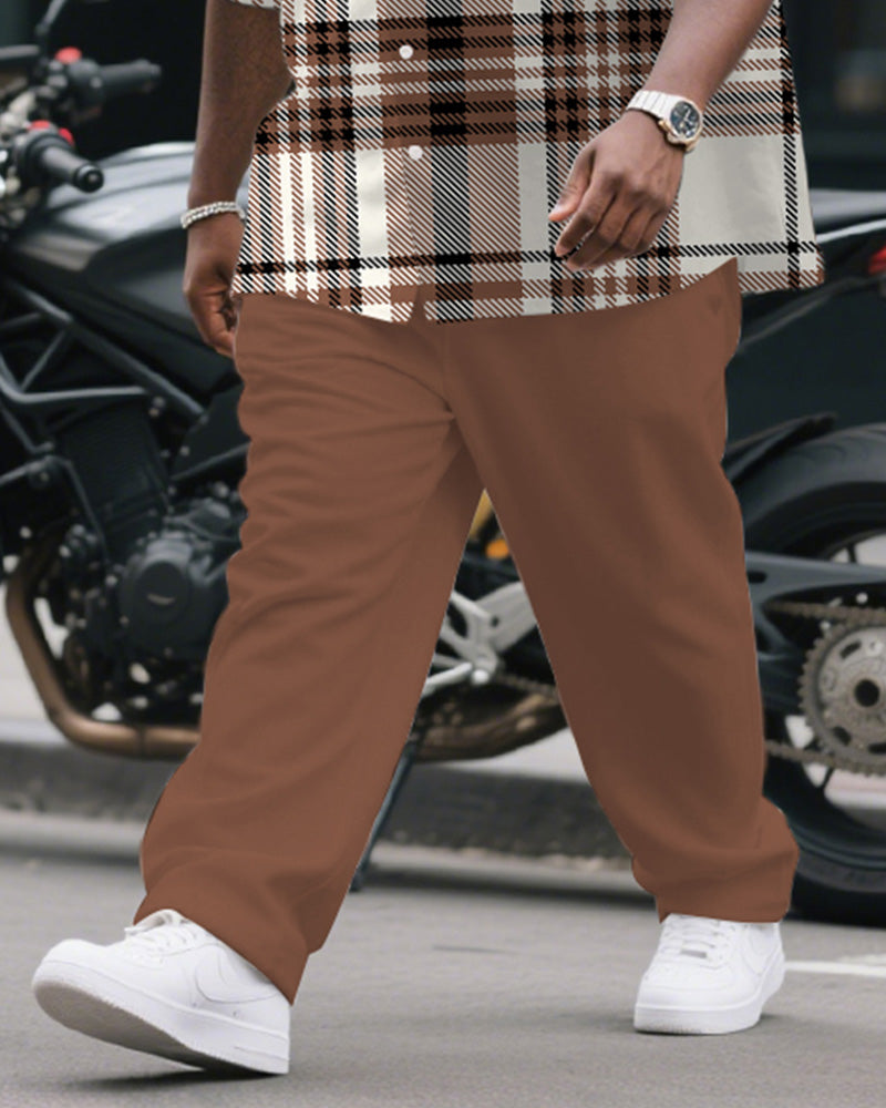 Big & Tall Brown Plaid Graphic T-Shirt Pants Set for big men view 3