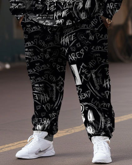 Big & Tall Graffiti Skull Hoodie Sweatpants Set for big men view 3