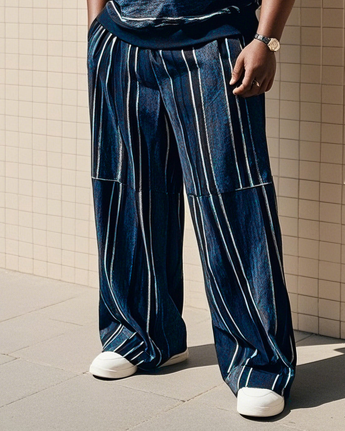 Big & Tall Striped Patchwork Vest Pants Set for big men view 5