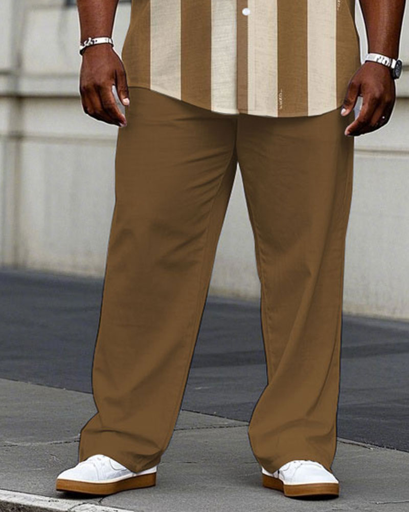 Big & Tall Khaki Striped T-Shirt Pants Set for big men view 3