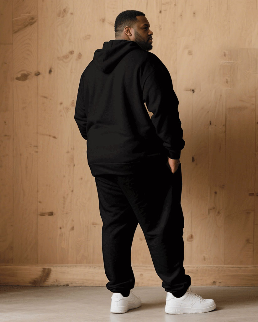 Big & Tall Black Graphic Hoodie Sweatpants Set for big men view 4