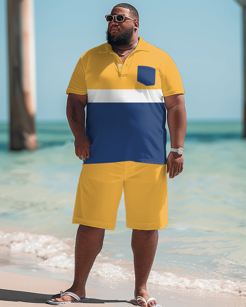 Big & Tall Colorblock Graphic Polo Shorts Set for big men view 1