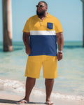 Big & Tall Colorblock Graphic Polo Shorts Set for big men view 1