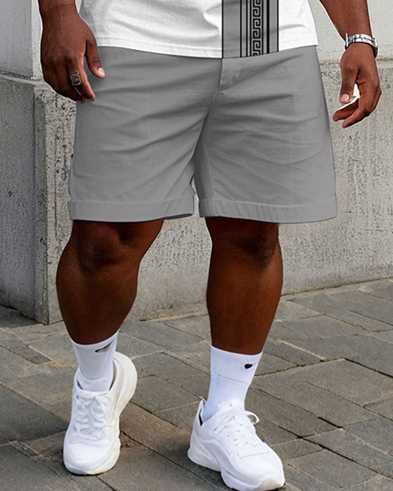 Big & Tall White Gray Patchwork T-Shirt Shorts Set for big men view 3
