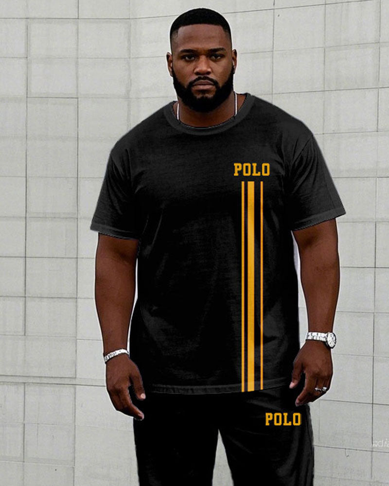 Big & Tall Black Colorblock T-Shirt Pants Set for big men view 2