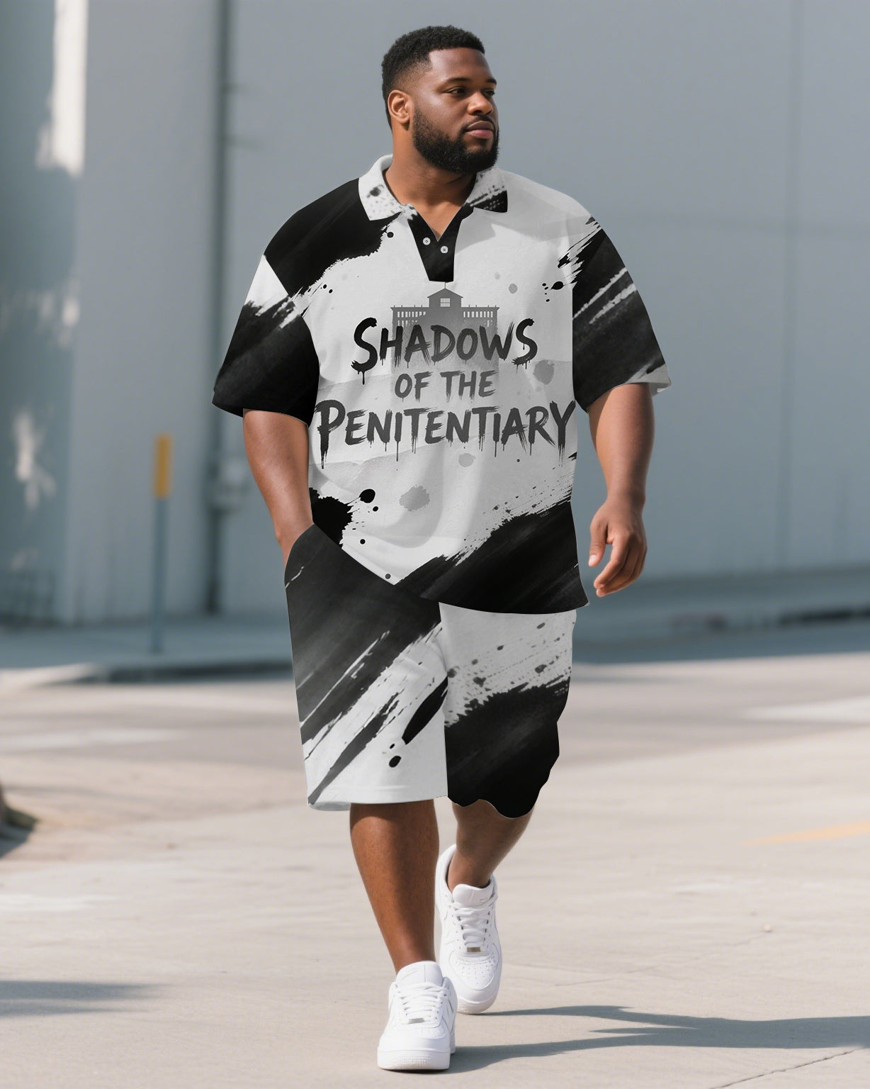 Big & Tall Graffiti Polo Shorts Set for big men view 1