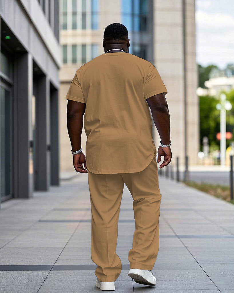 Big & Tall Khaki Colorblock Graphic T-Shirt Pants Set for big men view 4
