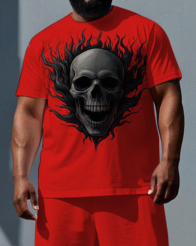 Big & Tall Graphic Skull T-Shirt Shorts Set for big men view 2