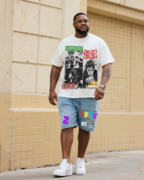 Big & Tall Denim Streetwear T-Shirt Shorts Set for big men view 1