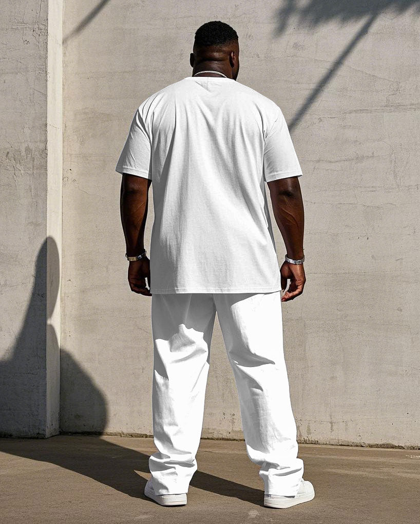 Big & Tall Solid Color Streetwear T-Shirt Pants Set for men view 5