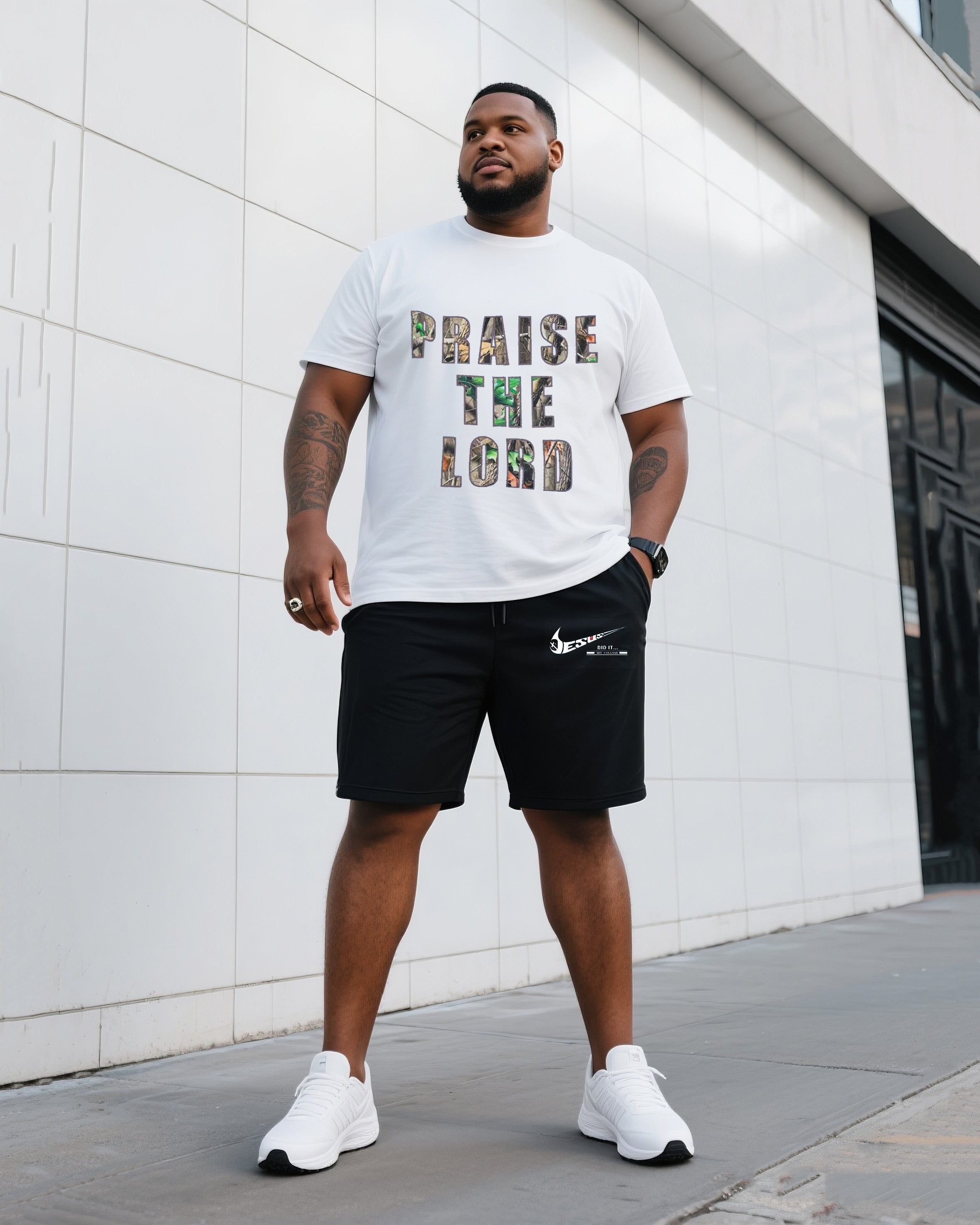 Big & Tall Athletic T-Shirt Shorts Set for big men
