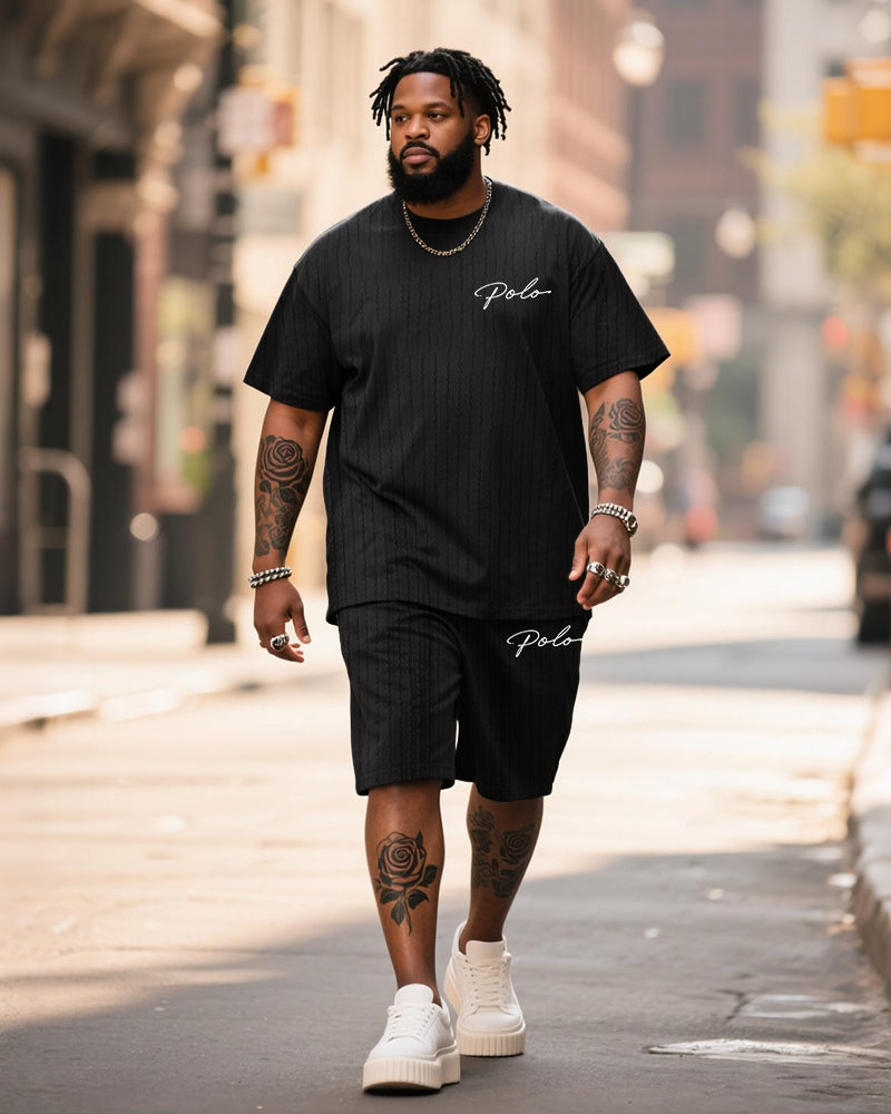 Big & Tall Black Graphic T-Shirt Shorts Set for big men view 3