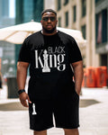 Big & Tall Black Graphic T-Shirt Shorts Set for big men view 1