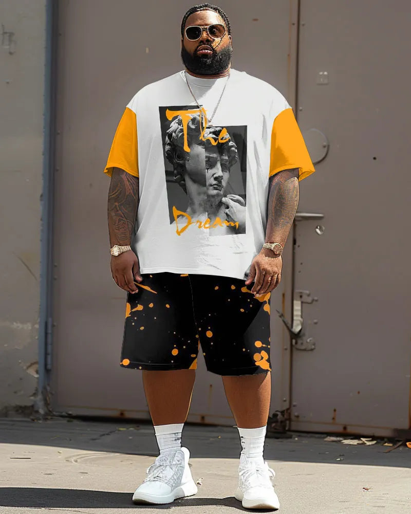 Big & Tall Graphic Vintage T-Shirt Shorts Set for big men view 2