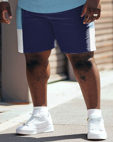 Big & Tall Colorblock Streetwear T-Shirt Shorts Set for big men view 4